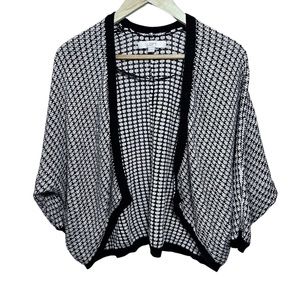 Ann Taylor Loft Womens Sz XS Black White Knit Open Cardigan Bat Sleeves